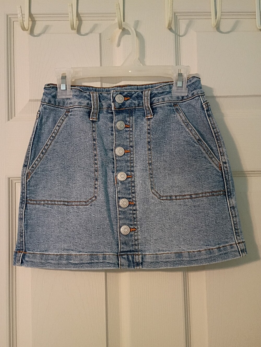 Cat & Jack Girls Denim Skirt Size M (8) Adjustable Waist Button Front Pockets